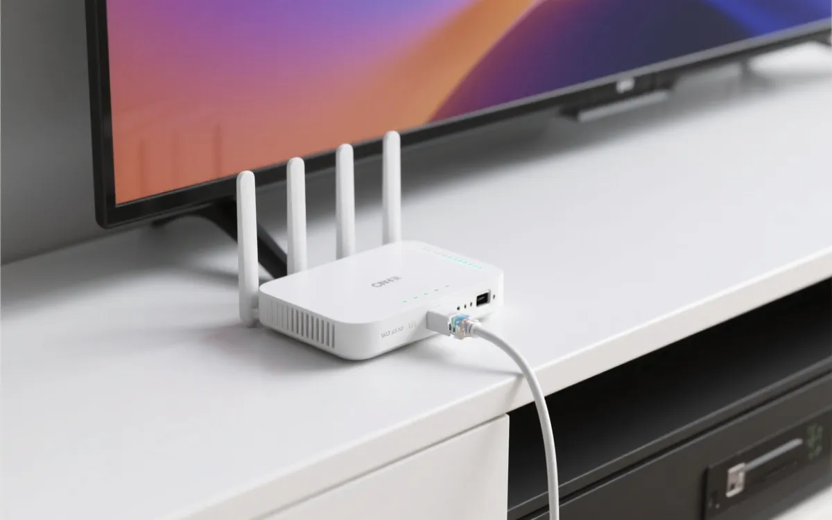 路由器与电视网线连接示意，提升高清直播稳定性